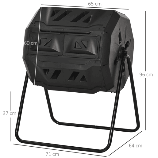 Outsunny Compostor Giratório com Capacidade 160L de Dupla Câmera e Ventilação Estrutura de Aço para Resíduos Orgânicos de Jardim 71x64x92cm Preto