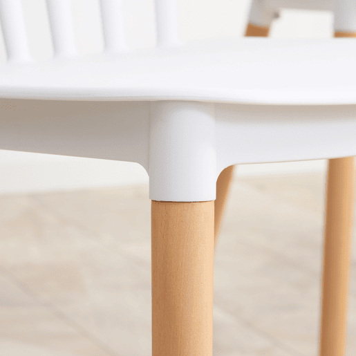 HOMCOM Conjunto de 4 Cadeiras Estilo Nórdico Cadeiras de Cozinha com Encosto Alto Assento de Polipropileno e Pés de Madeira de Faia Carga Máx. 120kg 48x52,5x83cm Branco e Madeira