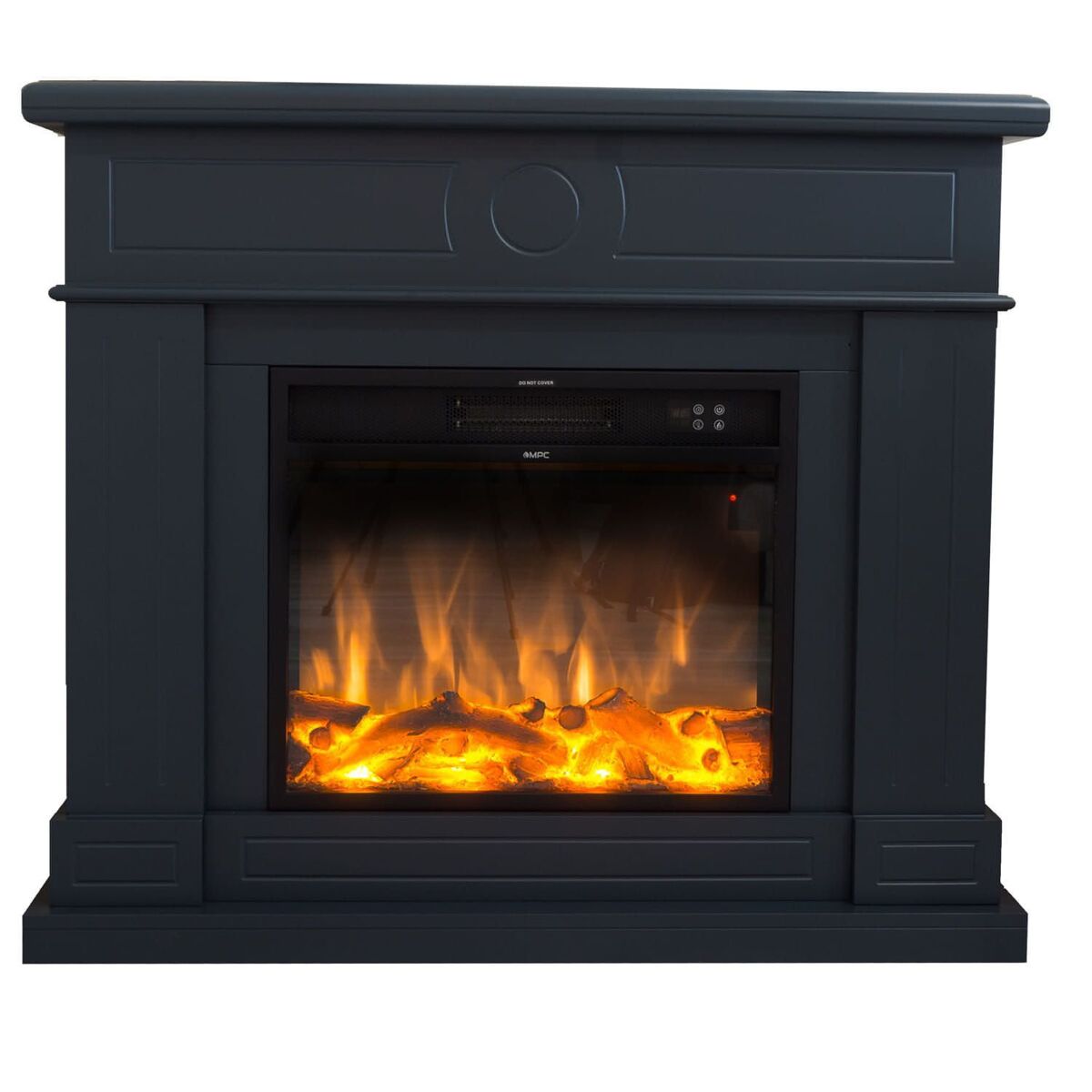 Chimenea eléctrica completa con inserto eléctrico 1500 con efecto de llama superrealista y revestimiento de madera mdf gris oscuro. chimenea de diseño con mando a distancia. hecho de madera mdf de alta calidad fácil de colocar o mover.