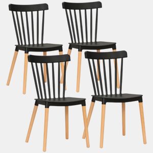 HOMCOM Conjunto de 4 Cadeiras Estilo Nórdico Cadeiras de Cozinha com Encosto Alto Assento de Polipropileno e Pés de Madeira de Faia Carga Máx. 120kg 48x52,5x83cm Preto e Madeira