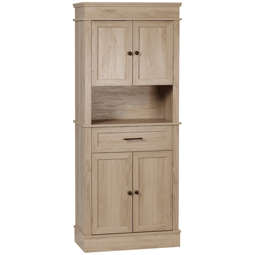 HOMCOM Armário de Cozinha Móvel Auxiliar de Cozinha com 4 Portas 1 Gaveta e Prateleira Aberta para Sala de Estar Sala de Jantar 74x39,5x183cm Carvalho