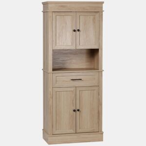 HOMCOM Armário de Cozinha Móvel Auxiliar de Cozinha com 4 Portas 1 Gaveta e Prateleira Aberta para Sala de Estar Sala de Jantar 74x39,5x183cm Carvalho
