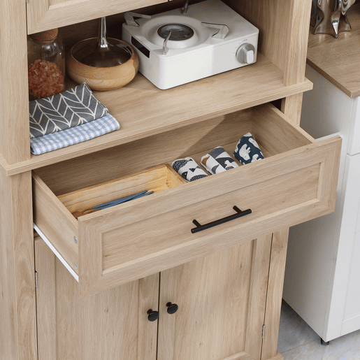 HOMCOM Armário de Cozinha Móvel Auxiliar de Cozinha com 4 Portas 1 Gaveta e Prateleira Aberta para Sala de Estar Sala de Jantar 74x39,5x183cm Carvalho
