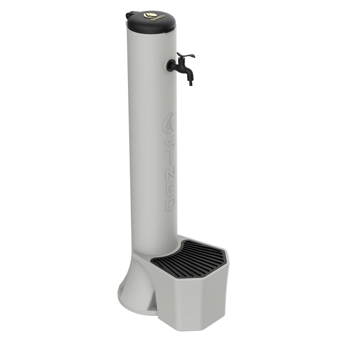 Fuente y cubo de exterior de tórtola con 5 litros de capacidad, recogedor de hojas de aluminio doble conexión de agua en el lateral y en el fondo fabricado en polietileno de alta resistencia grifo de aleación metálica negra con conexión rápida para mangue