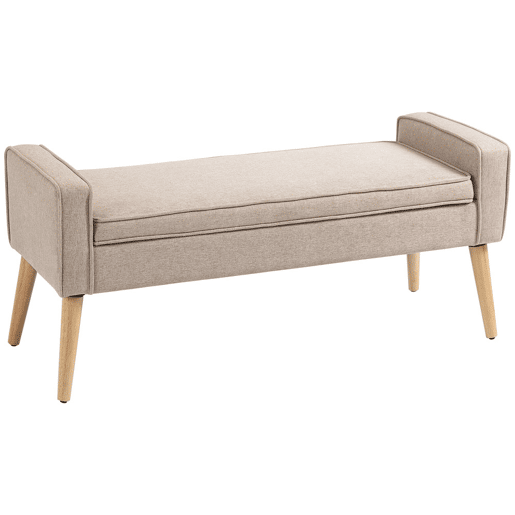 HOMCOM Banco de Armazenamento Baú de Armazenamento Estofado em Linho com Tampa Abatível e Pés de Madeira para Dormitório Sala de Estar Entrada Carga 120kg 120x45x54 cm Bege