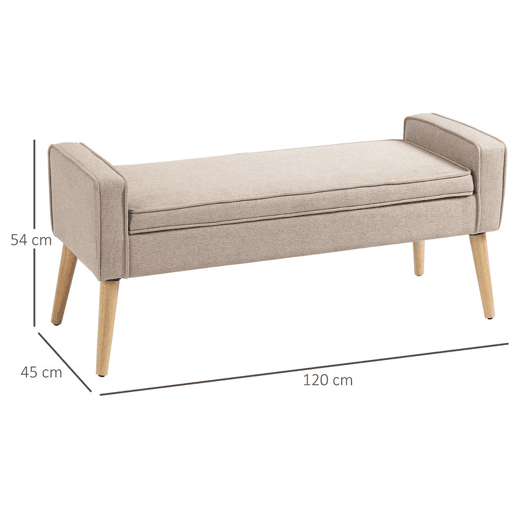 HOMCOM Banco de Armazenamento Baú de Armazenamento Estofado em Linho com Tampa Abatível e Pés de Madeira para Dormitório Sala de Estar Entrada Carga 120kg 120x45x54 cm Bege