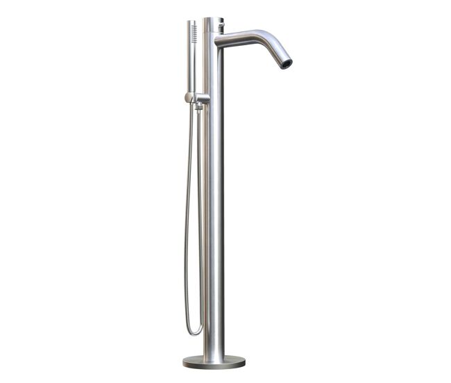 Minibañera exenta de acero inoxidable con teleducha sined oristano inox mezcla de ducha mural y teleducha teleducha con entrada de agua caliente y fría en acero inoxidable 316l de alta calidad también apta para exteriores