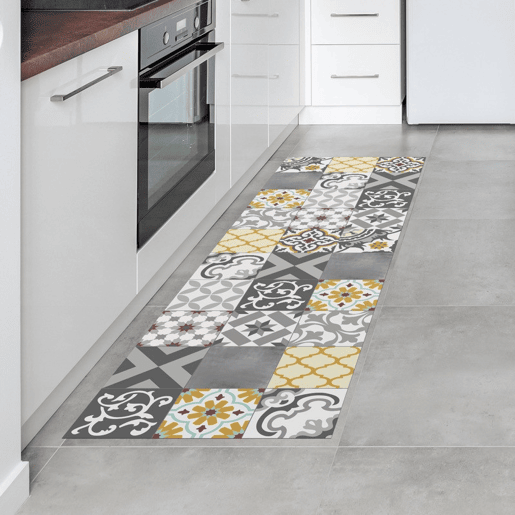 CROMA - Tapete de vinil em patchwork cinzento âmbar, almofadado e confortável, 60X200cm CROMA - Tapete de vinil em patchwork cinzento âmbar, almofadado e confortável, 60X200cm