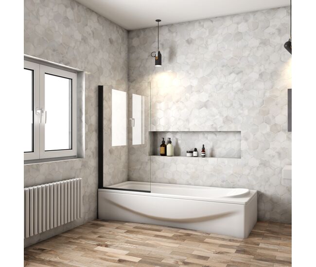 Mampara de bañera abatible,vidrio templado 6mm,negro mate,(78-80)x140cm