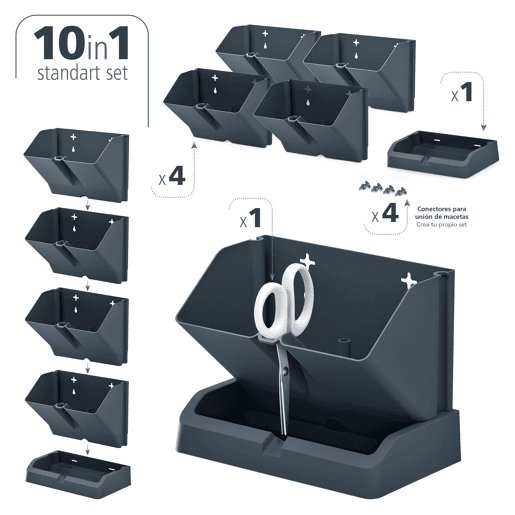 MacEtero vertical Prosperplast Mini Cascade de plástico na cor antracite 19,5 (comprimento) x 11,4 (largura) x 47,5 (alto) cm com tesoura de jardim