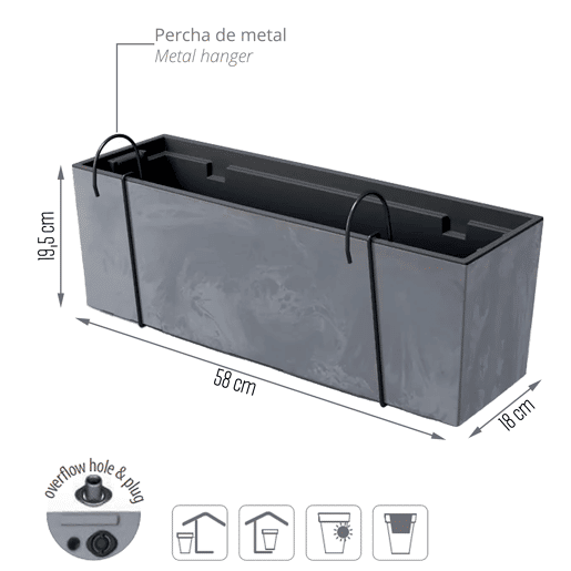 Caso Urbi Efeito Beton W Pot, Dimensões (mm) 580x180x195, Marengo Color