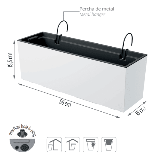 Caso Urbi W Pot, Dimensões (mm) 580x180x195, cor branca