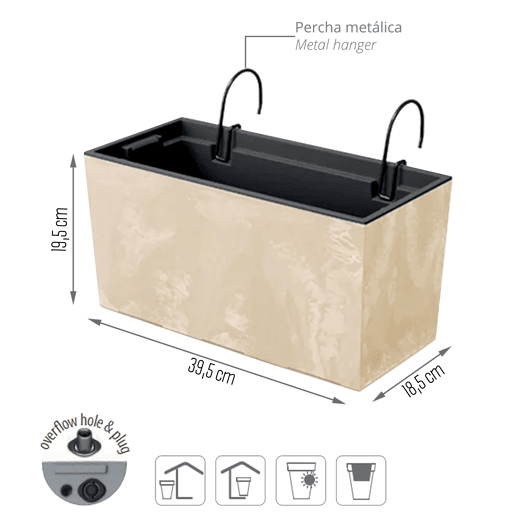 Caso Urbi Efeito Beton W Pot, Dimensões (mm) 395x185x195, Cream Color