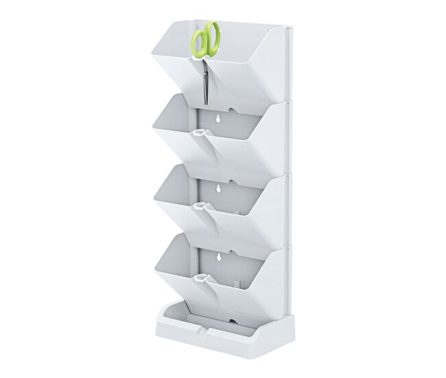 Macetero vertical prosperplast mini cascade de plastico en color blanco 19,5 (largo) x 11,4 (ancho) x 47,5 (alto) cm con tijeras de jardin