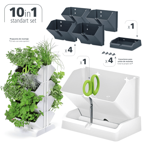MacEtero vertical Prosperplast Mini Plastic Cascade em cor branca 19,5 (comprimento) x 11,4 (largura) x 47,5 (alto) cm com tesoura de jardim
