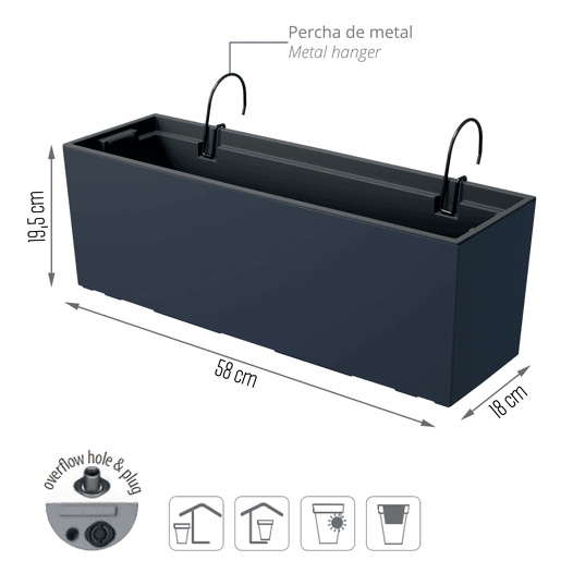 Caso Urbi W Pot, Dimensões (mm) 580x180x195, cor antracite Caso Urbi W Pot, Dimensões (mm) 580x180x195, cor antracite