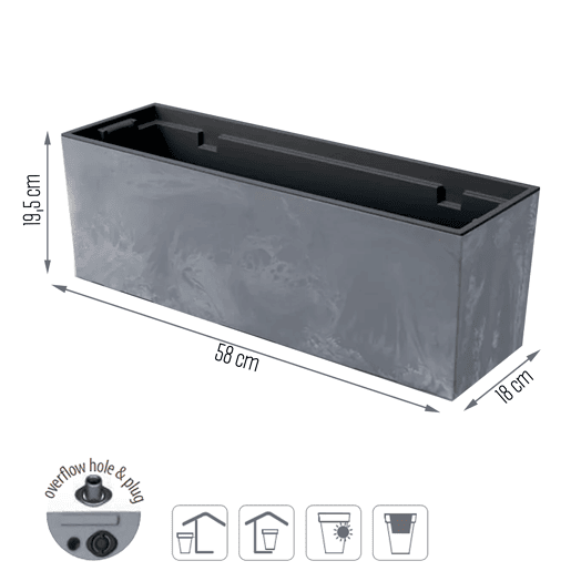 Pote de efeito beton de caso Urbi, com depósito, dimensões (mm) 580x180x195, cor de marengo