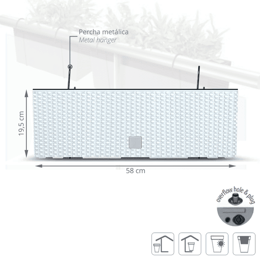 Gardiner para Valcon Rato W, Dimensões (mm) 580x180x195, cor branca