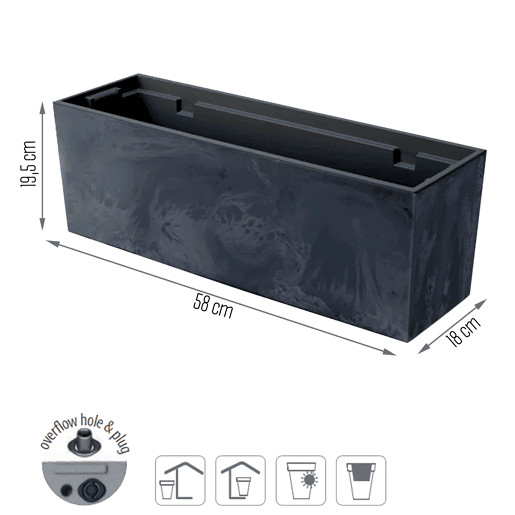 Pote de efeito beton de caso Urbi, com depósito, dimensões (mm) 580x180x195, cor antracite
