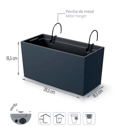 Caso Urbi W Pot, Dimensões (mm) 395x185x195, cor antracite