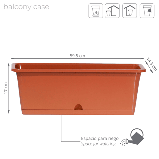 Camelia W Pot, Dimensões (mm) 595x170x143, cor de terracota