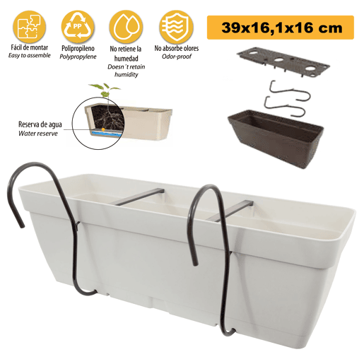 Jardineiro de 40 cm com suporte de fixação curva