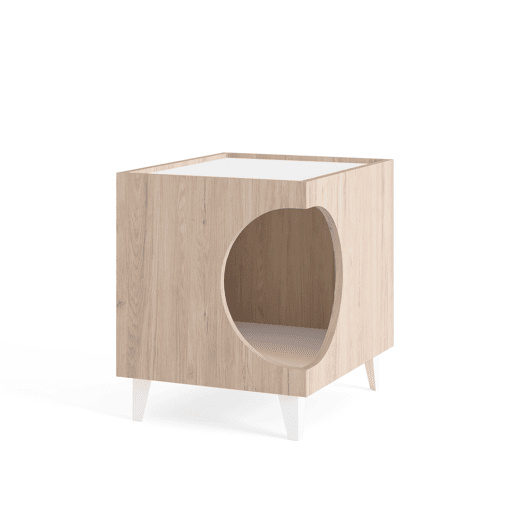 Mesa Animal Ellie - Mesa de Cabeceira para Animais - CarvalhoBranco, orifício de entrada lateral, 1 porta. para Caixa de Areia - Sala de Estar e Quarto de Banho. Mesa Animal Ellie - Mesa de Cabeceira para Animais - CarvalhoBranco, orifício de entrada lateral, 1 porta. para Caixa de Areia - Sala de Estar e Quarto de Banho.