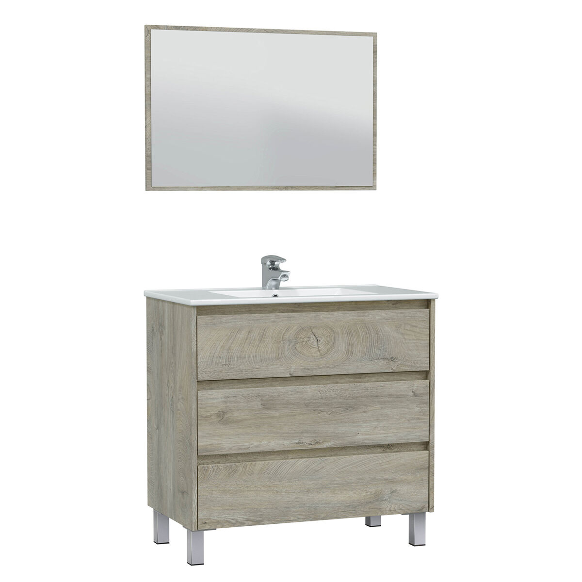 Mueble baño Devin 3 cajones espejo, sin lavabo, Alaska