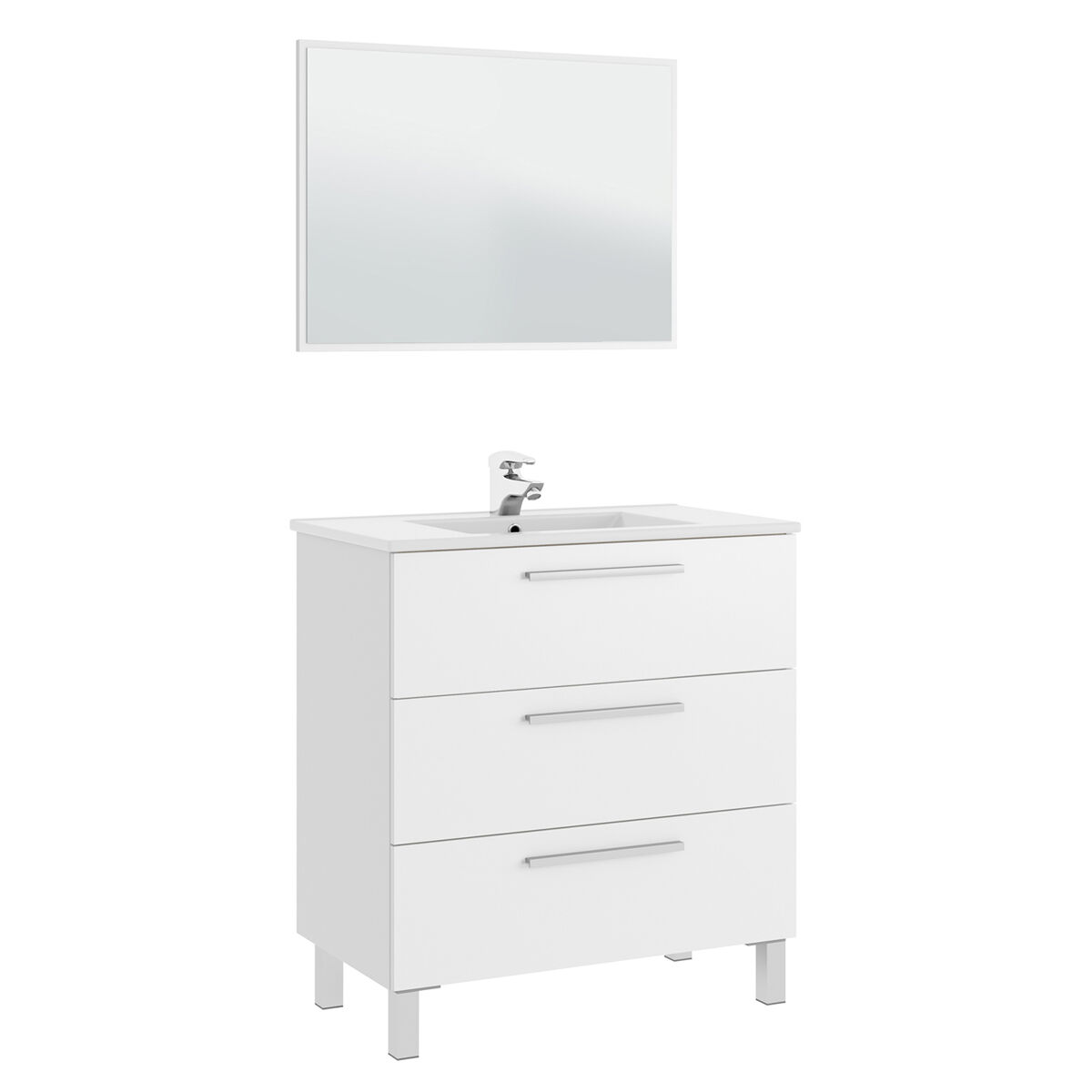 Mueble baño Alise 3 cajones espejo, sin lavabo, Blanco brillo