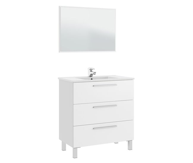 Mueble baño alise 3 cajones espejo, sin lavabo, blanco brillo