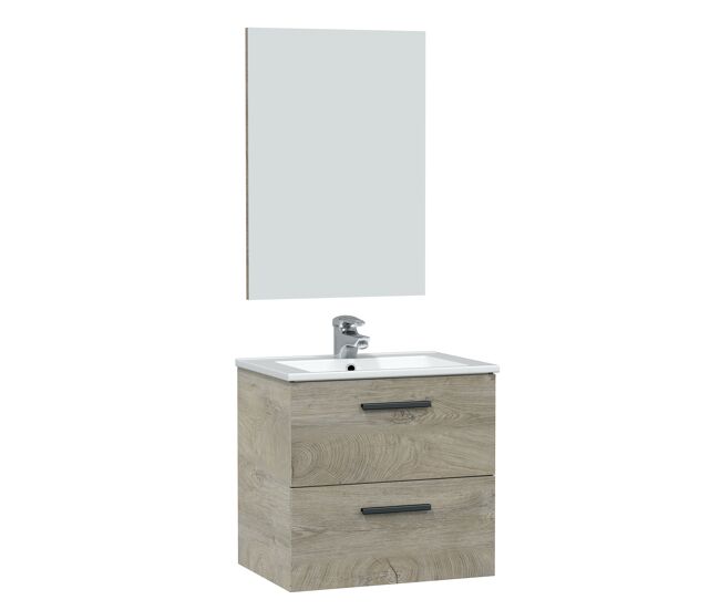 Mueble baño suspendido alan 2 cajones, espejo y lavabo, alaska