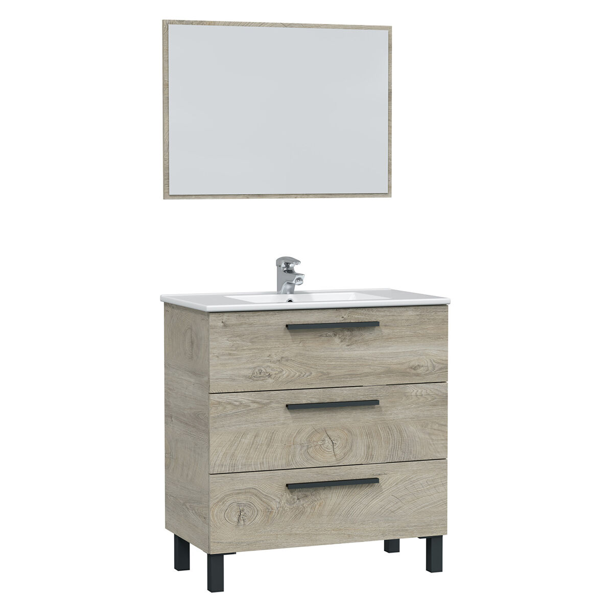 Mueble baño Alise 3 cajones espejo, sin lavabo, Alaska