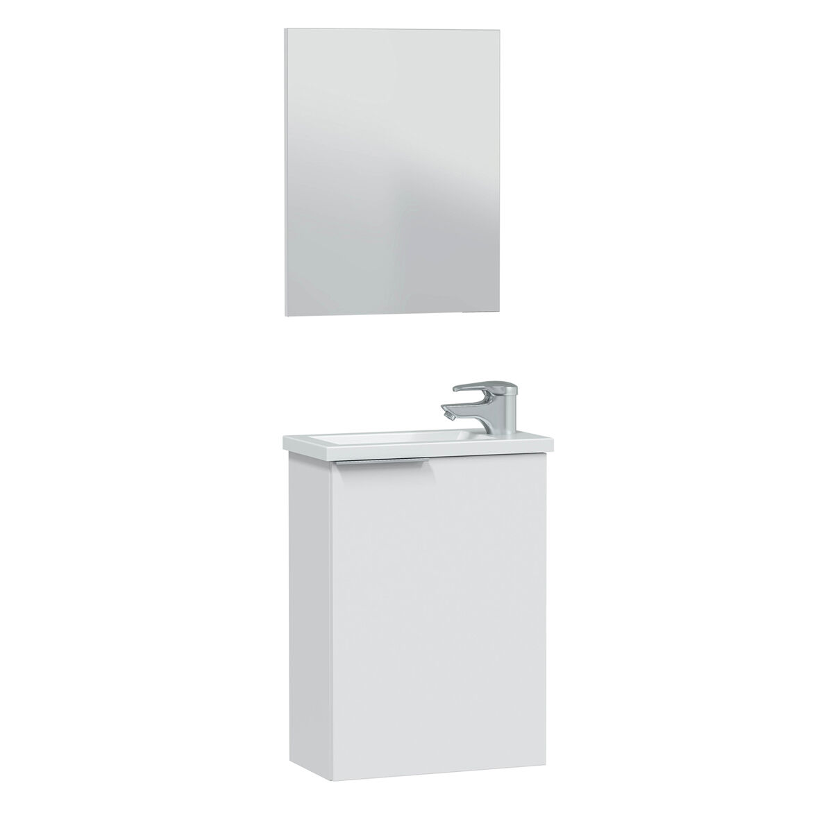 Mueble baño Elsa 1 puerta, espejo y lavabo, Blanco brillo
