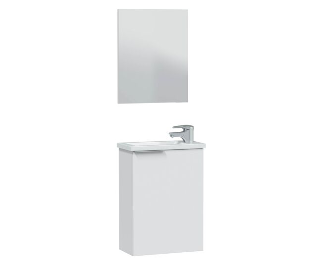 Mueble baño elsa 1 puerta, espejo y lavabo, blanco brillo