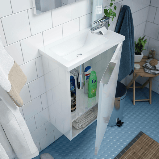 Elsa móvel de casa de banho 1 porta, espelho e lavatório, Branco brilhante