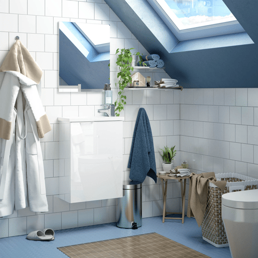 Elsa móvel de casa de banho 1 porta, espelho e lavatório, Branco brilhante