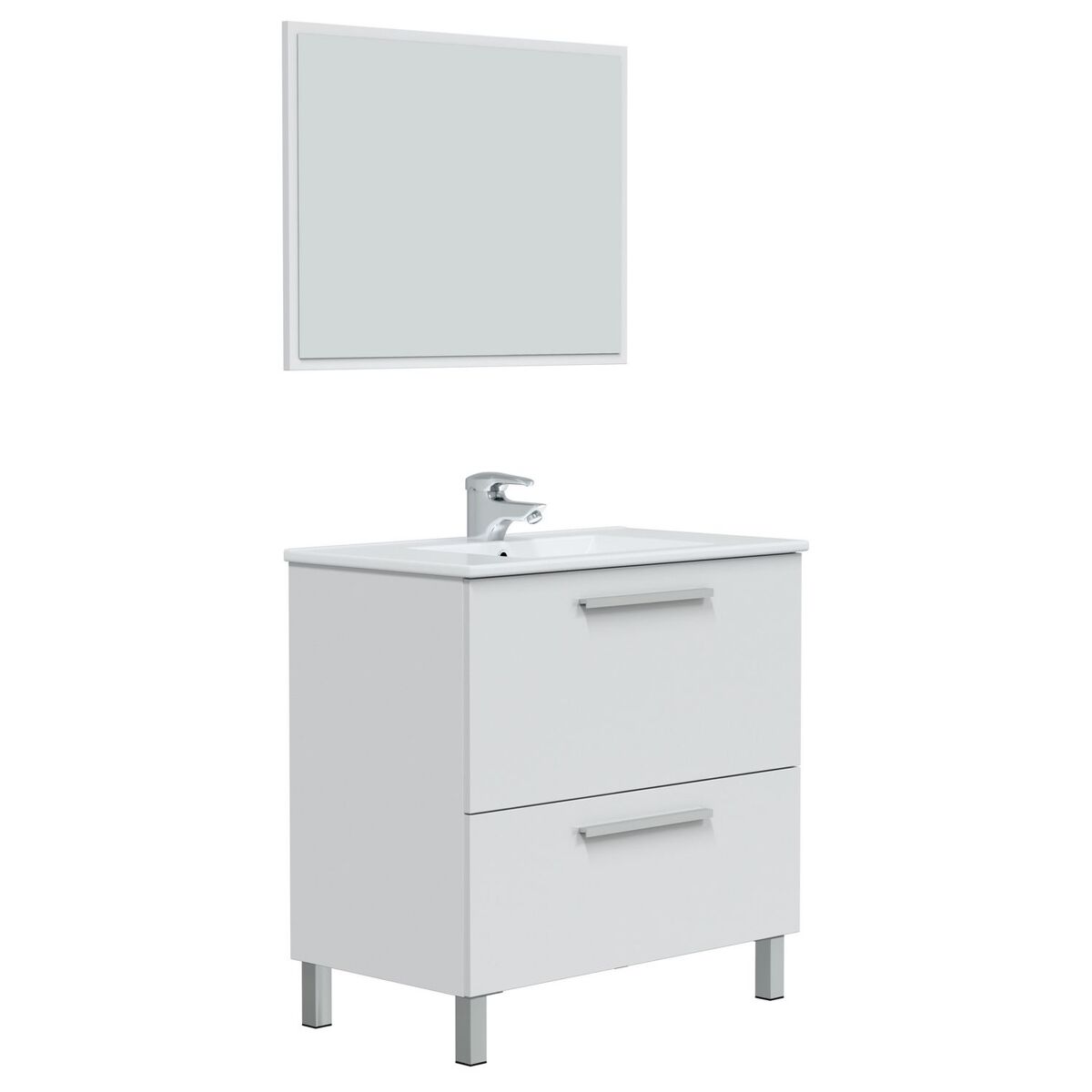 Mueble baño Luis 1 cajón 1 puerta espejo, sin lavabo, Blanco brillo