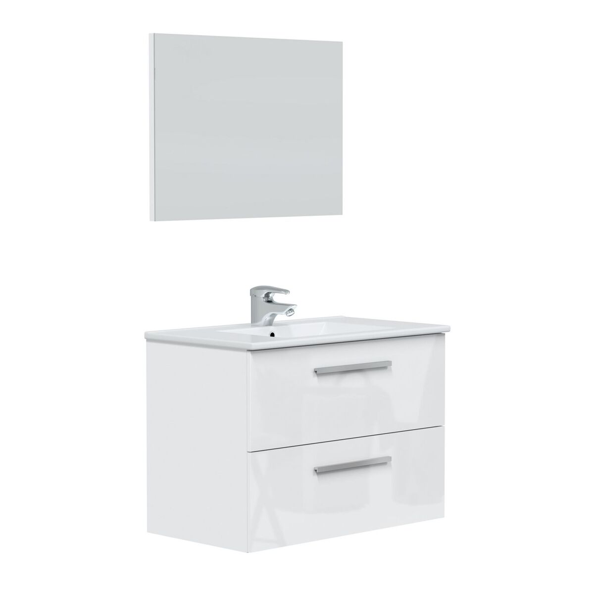 Mueble baño suspendido Axel 2 cajones espejo, sin lavabo, Blanco brillo