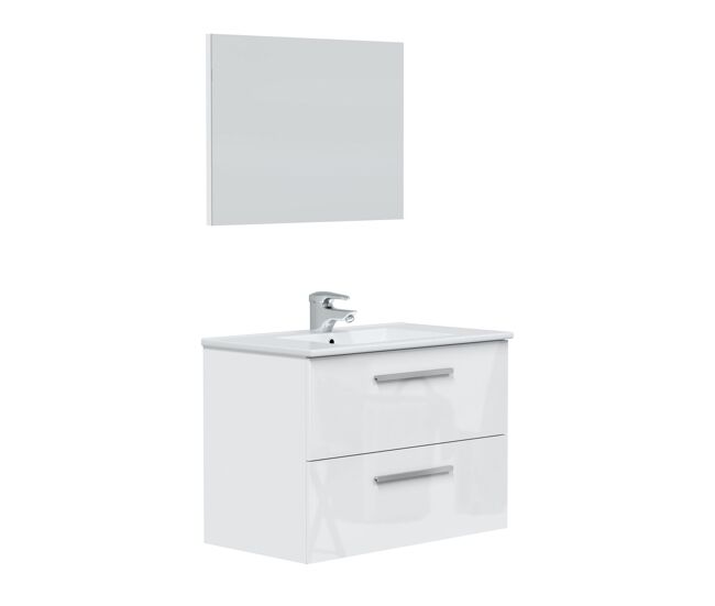 Mueble baño suspendido axel 2 cajones espejo, sin lavabo, blanco brillo
