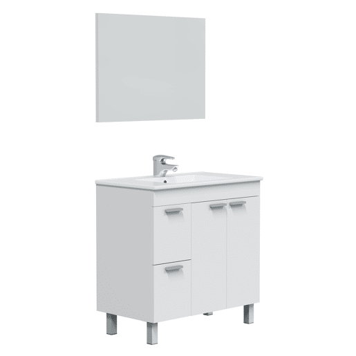 Móvel de casa de banho Adam 2 portas 2 gavetas espelho, sem lavatório, branco brilhante