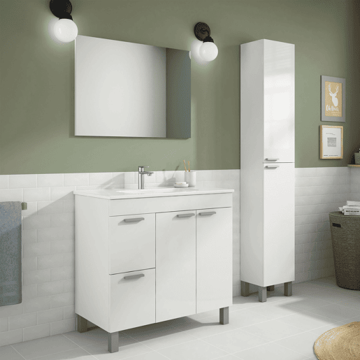 Móvel de casa de banho Adam 2 portas 2 gavetas espelho, sem lavatório, branco brilhante