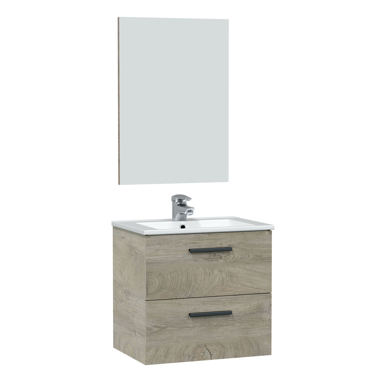 Mueble baño suspendido Alan 2 cajones espejo, sin lavabo, Alaska
