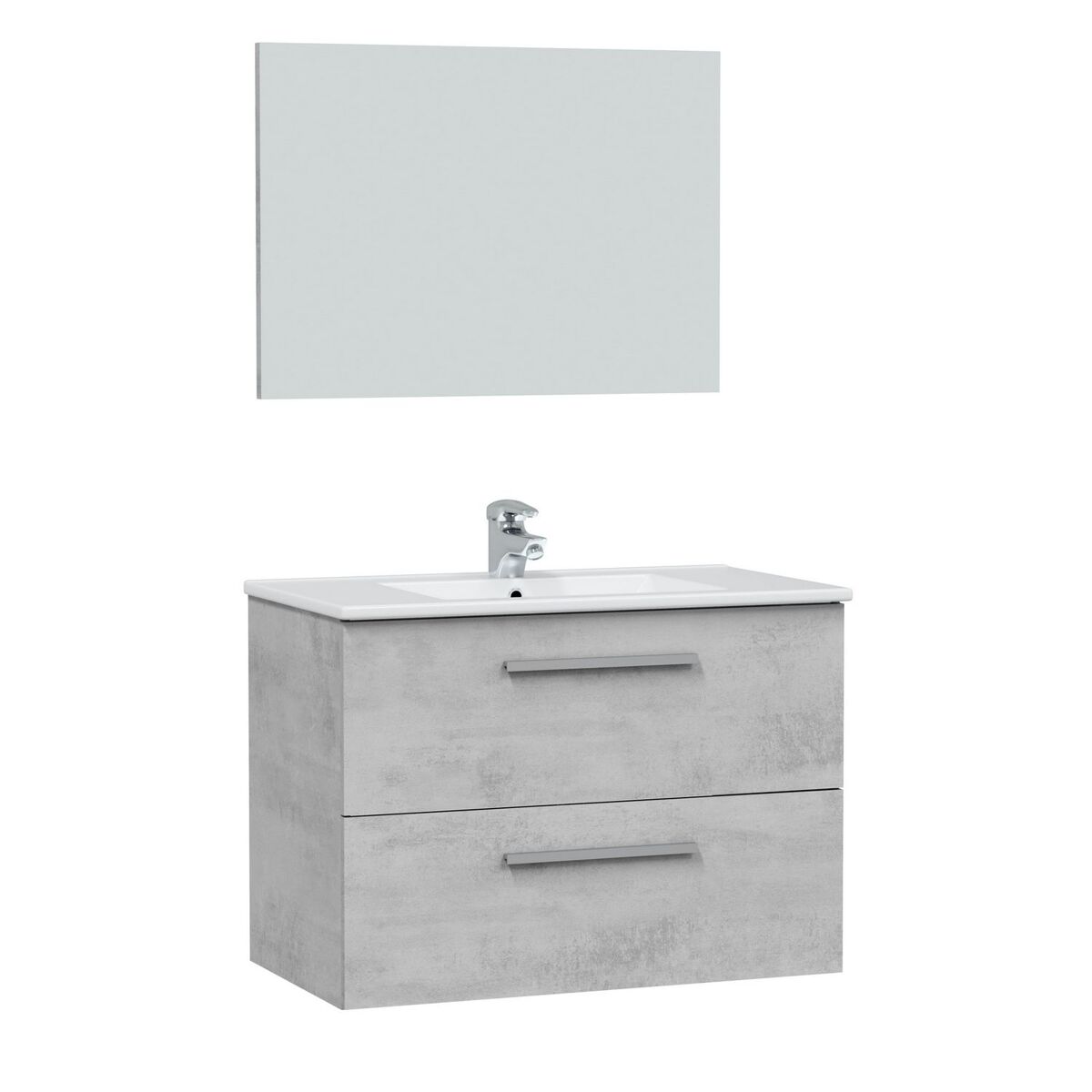 Mueble baño suspendido Axel 2 cajones espejo, sin lavabo, Cemento