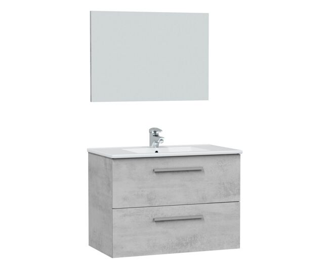Mueble baño suspendido axel 2 cajones espejo, sin lavabo, cemento