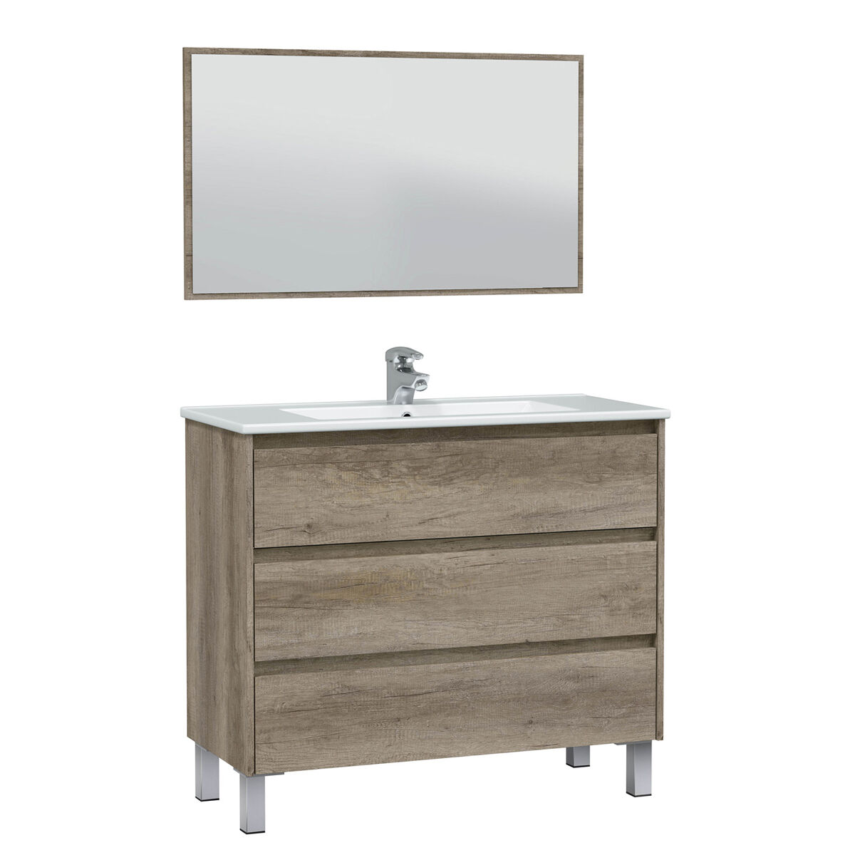 Mueble baño Devin 3 cajones espejo, sin lavabo, Nordik
