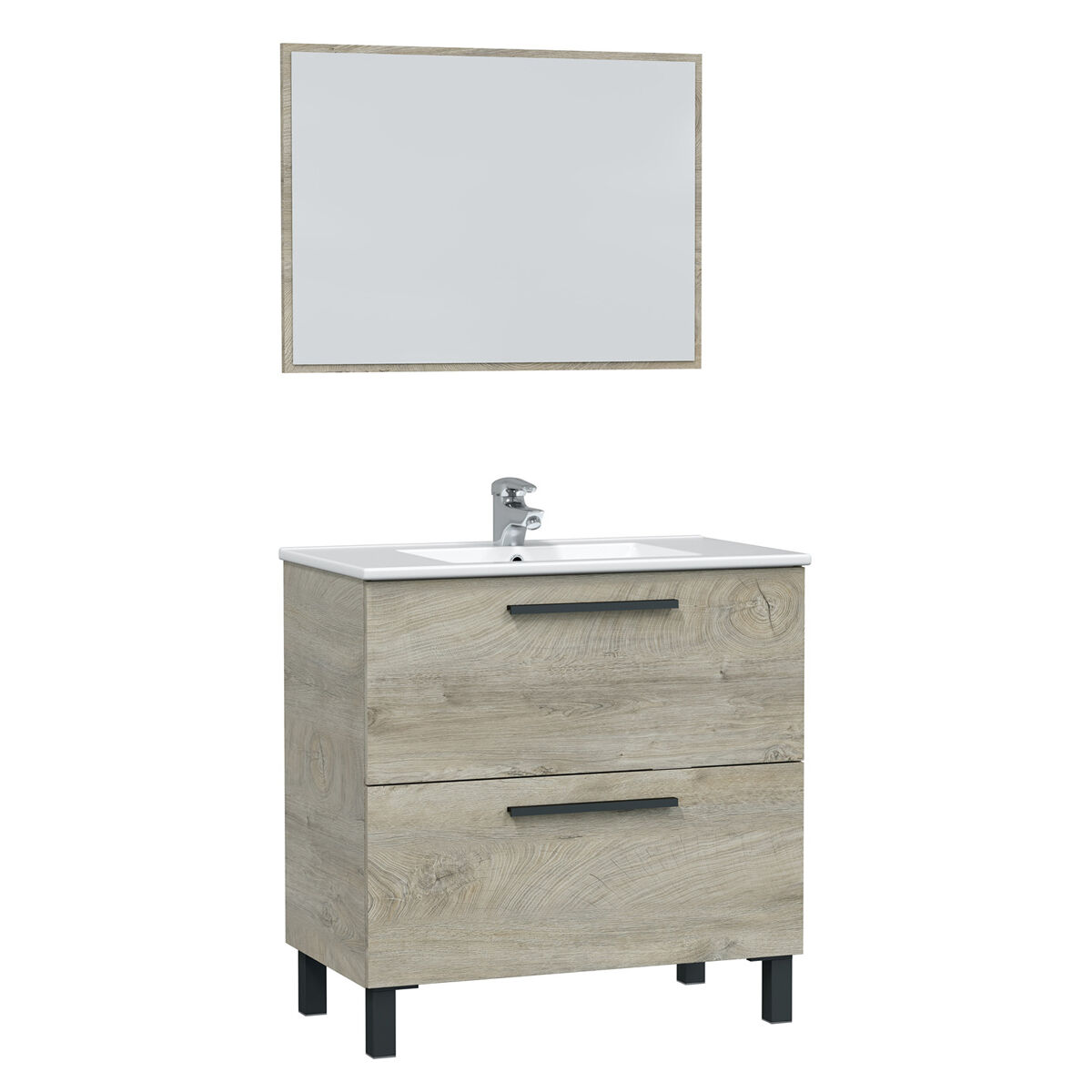 Mueble baño Alise 2 cajones espejo, sin lavabo, Alaska