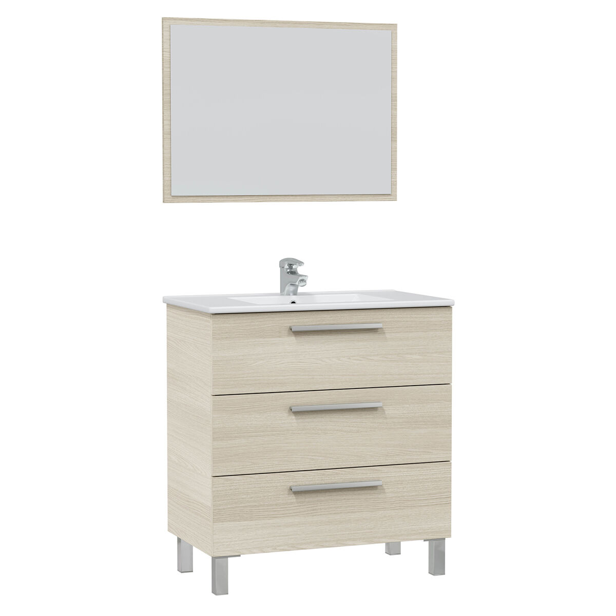 Mueble baño Alise 3 cajones espejo, sin lavabo, Roble