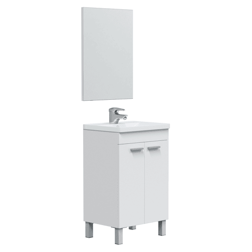 Móvel de banheiro Levis com 2 portas, espelho e pia, Branco Brilhante