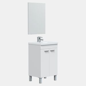 Móvel de banheiro Levis com 2 portas, espelho e pia, Branco Brilhante