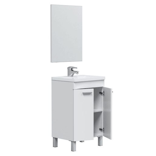 Móvel de banheiro Levis com 2 portas, espelho e pia, Branco Brilhante